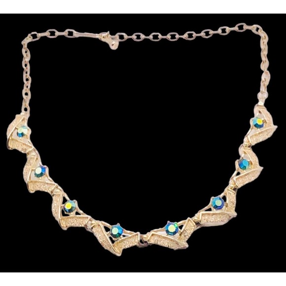 Vintage Jace Aurora borealis Gold tone Adjustable length Choker collar Necklace - Picture 4 of 7